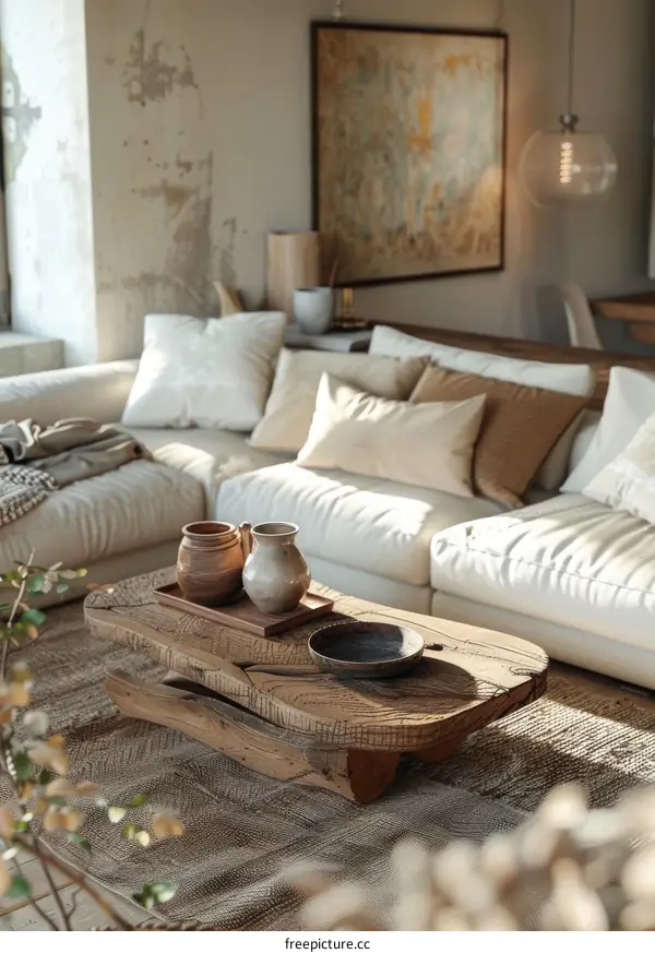 Modern Minimalist Living Room with Green Plants