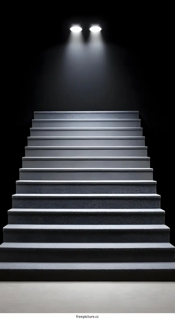 Dark Interior with Illuminated Concrete Stairs