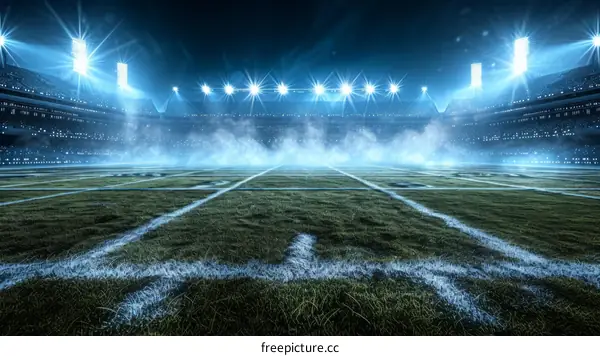 American football stadium with bright lights at night