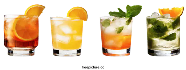 [Transparent Background PNG]Variety of Refreshing Cocktails with Fruits and Herbs