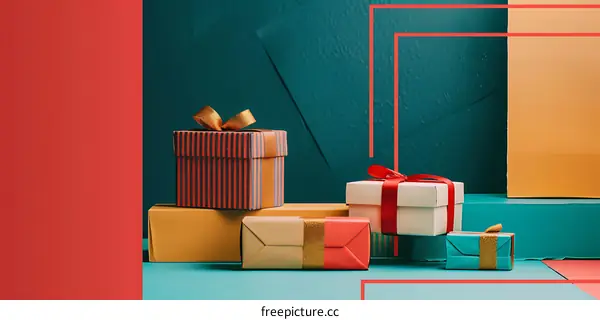 Gift Boxes On Teal Background