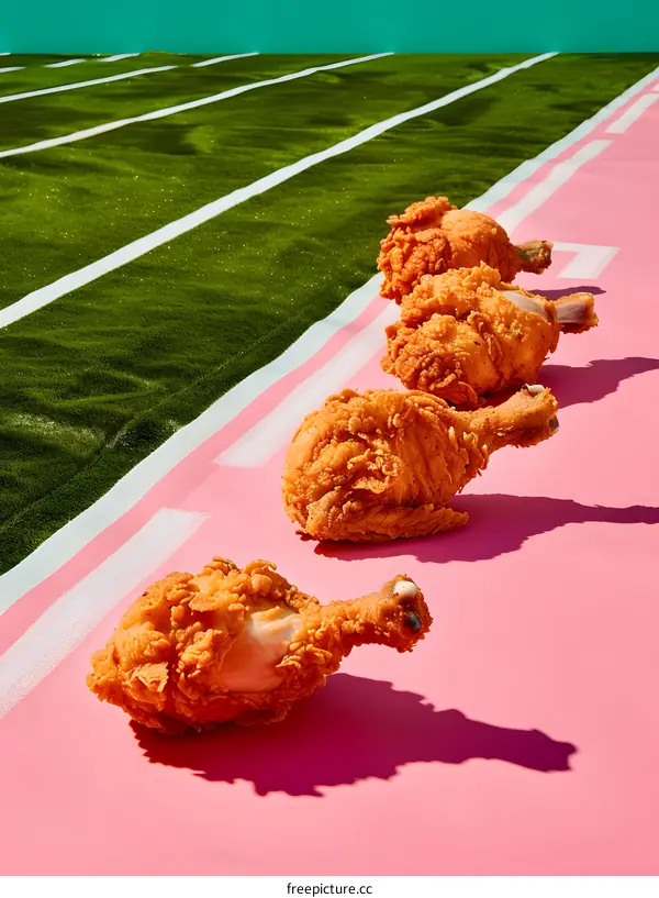 Fried Chicken Legs on Pink and Green Field