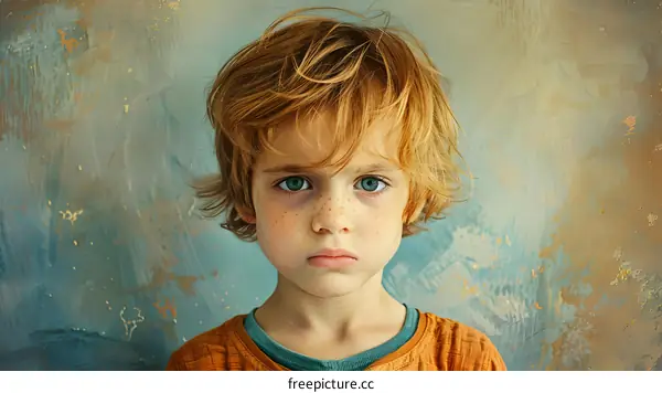 Portrait of a boy with red hair and freckles