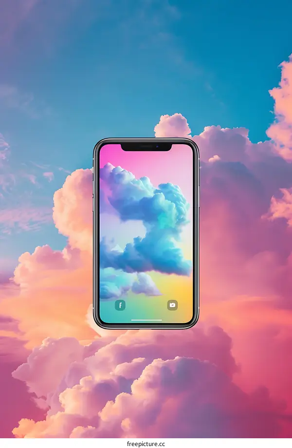Mobile Phone Floating in the Clouds