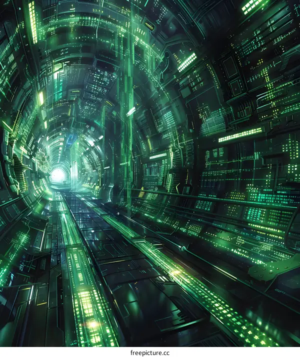 Futuristic Green Tunnel with glowing lights