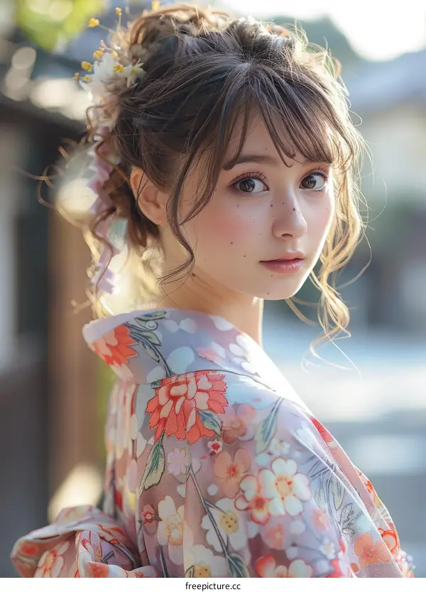 Beautiful Asian Woman in Traditional Japanese Kimono