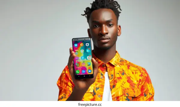 Black man holding a smartphone