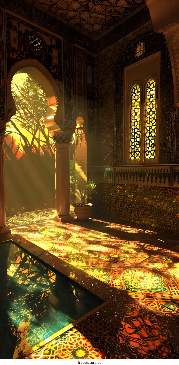 Golden Sunlight Through Archway In Moorish Building