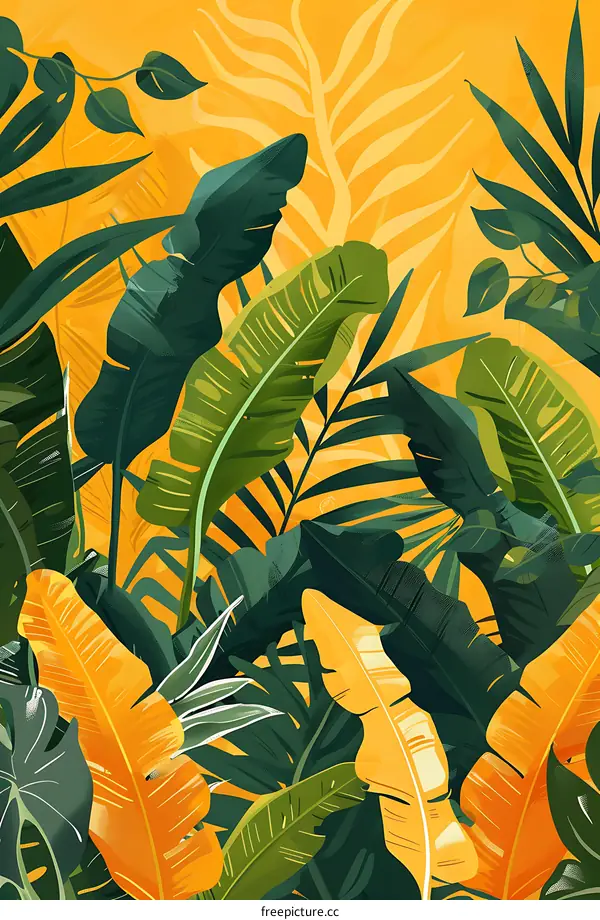 Tropical Leaves Pattern in Yellow and Green