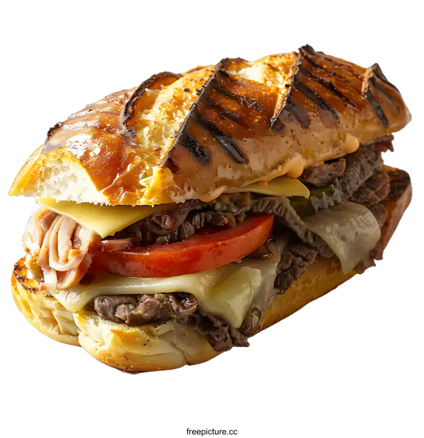 [Transparent Background PNG]A delicious sandwich with ham, cheese, and tomato