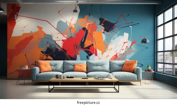 Vibrant Abstract Painting in Modern Living Room