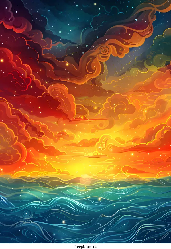 Sunset and Ocean Illustration