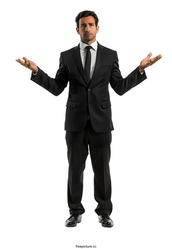 [Transparent Background PNG]Businessman shrugging with open arms