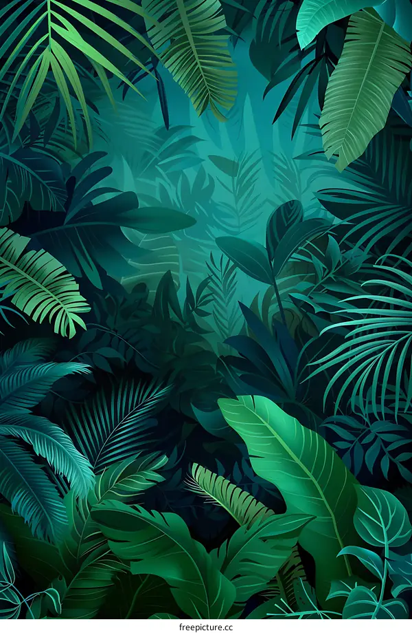 Tropical Rainforest Illustration With Lush Green Foliage