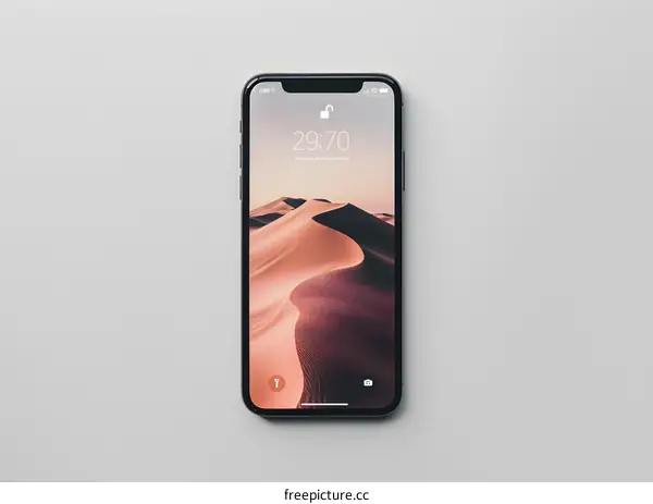 Black Smartphone with Desert Landscape Wallpaper on Screen