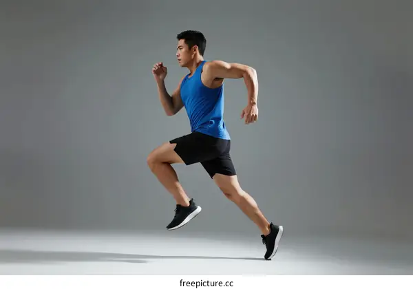 Young man in sportswear running with dynamic posture