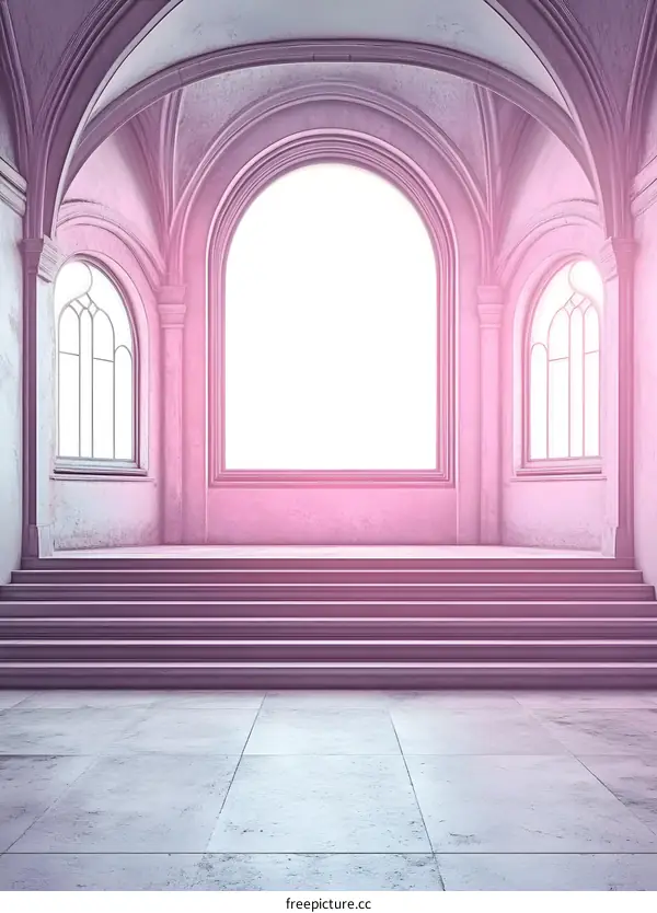 Pink Palace Interior With Archway And Steps