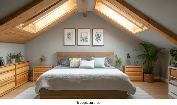 Wooden Attic Bedroom with Natural Light