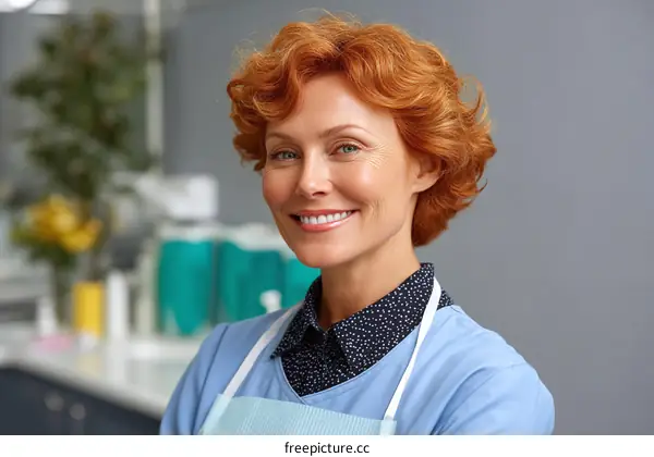 Smiling Woman in Medical Setting