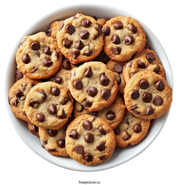 [Transparent Background PNG]Delicious Chocolate Chip Cookies in a Bowl