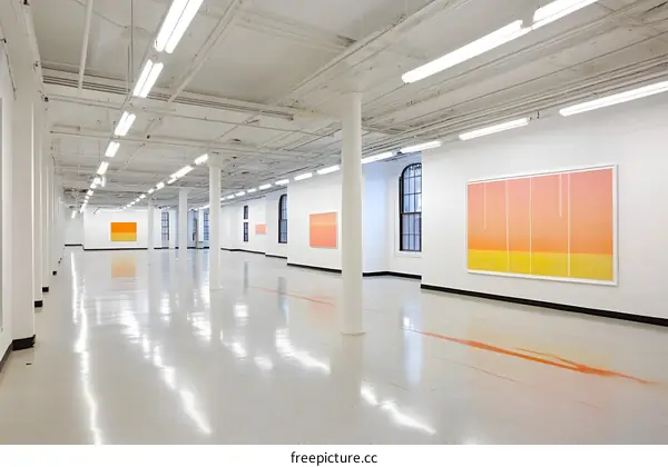 Modern Art Gallery Interior with Abstract Paintings
