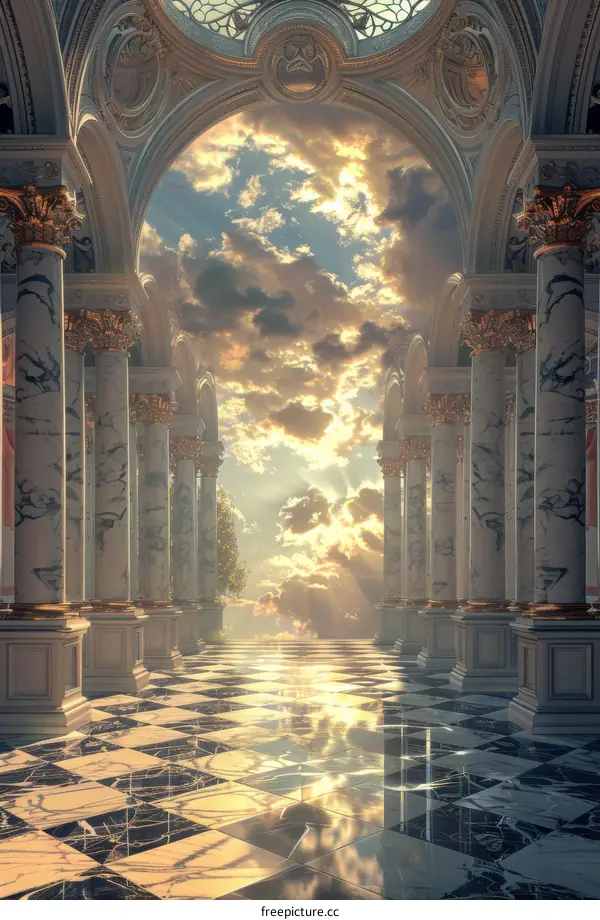 Grand Hallway with Marble Floor and Columns