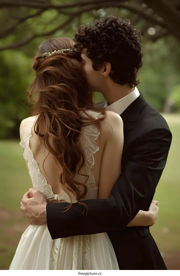 Couple in Love Hugging  in a Garden