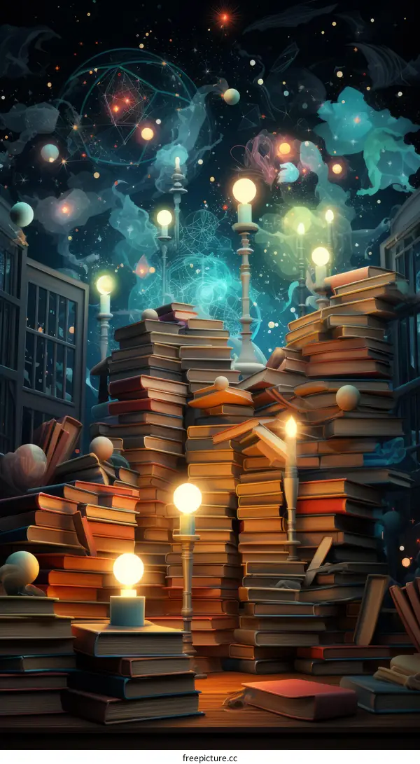 Books and Candles in a Magical Realm