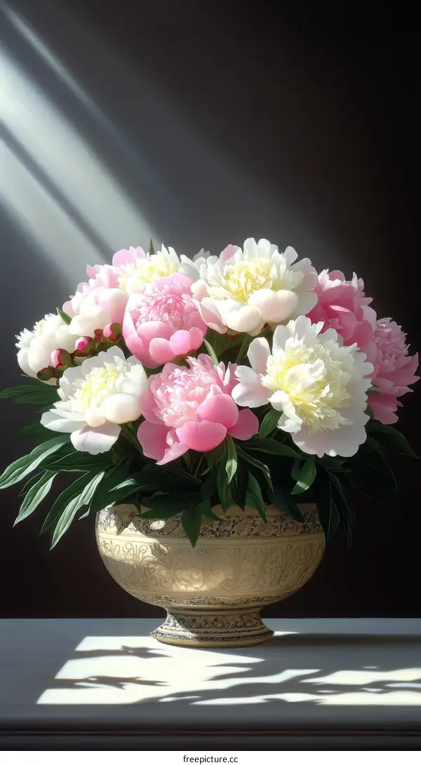 Beautiful Pink and White Peonies in a Vase