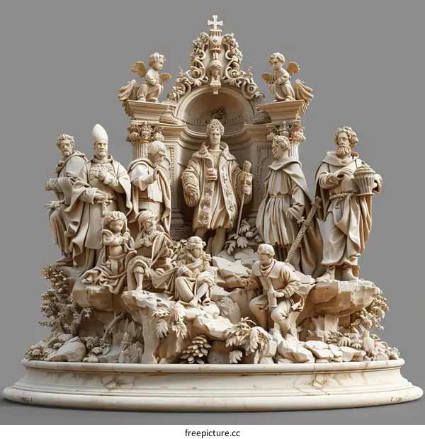 3d rendering of a sculpture of a group of people