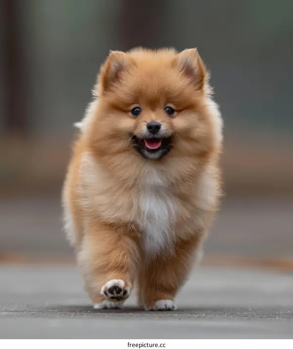 Playful Pomeranian Puppy Running in the Park