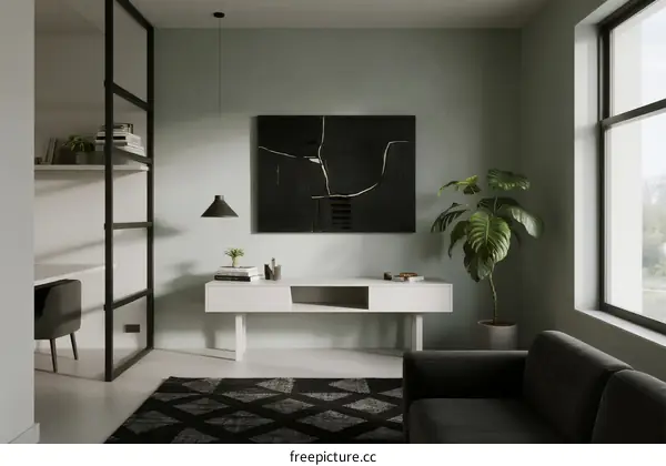 Modern living room with neutral tones and minimalistic furniture