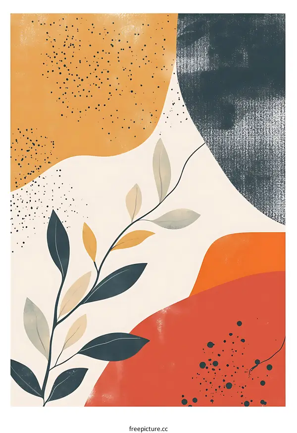 Abstract Art Print with Leaves and Shapes