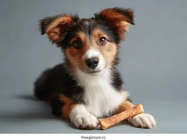 Cute Puppy with a Bone Studio Photo