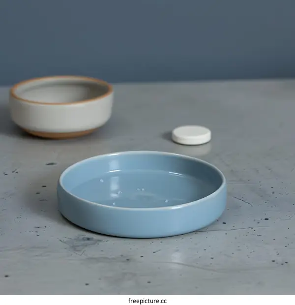Ceramic Bowl With Water Drops On A Gray Surface