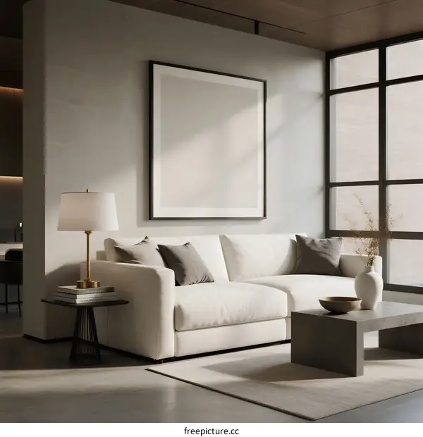 Modern Living Room with Minimalist Furniture and Large Window