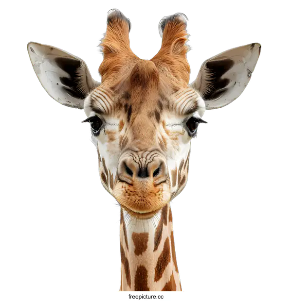 [Transparent Background PNG]Close Up of Giraffe Head with White Background