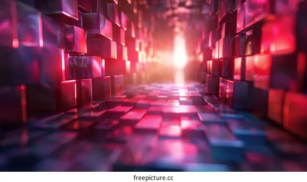 Pink and Purple Glowing Cubes Tunnel