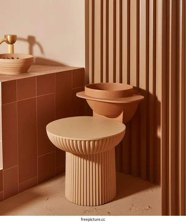 Modern Bathroom Interior Design with  Beige and Brown Color Palette