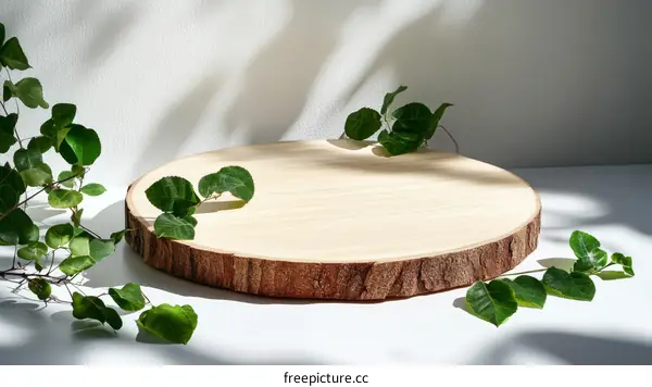 Natural Wooden Disc Display with Greenery