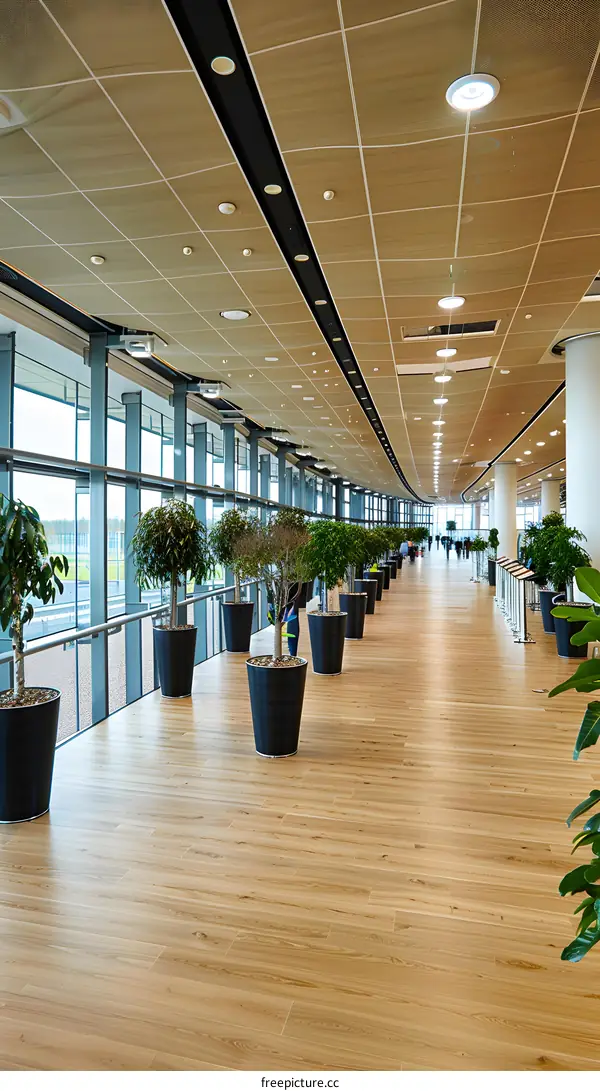 Modern Office Hallway with Plants