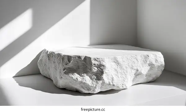White Stone Platform Display Against White Wall