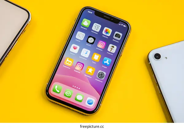 Two iPhones on Yellow Background