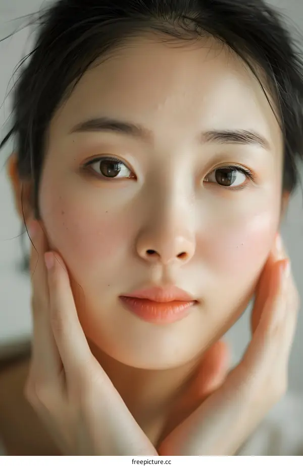 Close Up Portrait of Young Asian Woman with Freckles