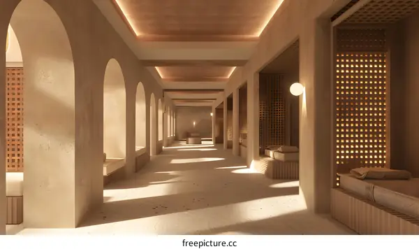 Minimalist Interior Design With Archways and Wooden Lattice