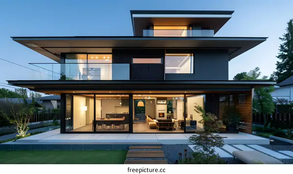 Modern Japanese House with Large Windows and Patio