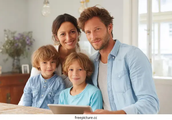 Happy Family Portrait with Tablet