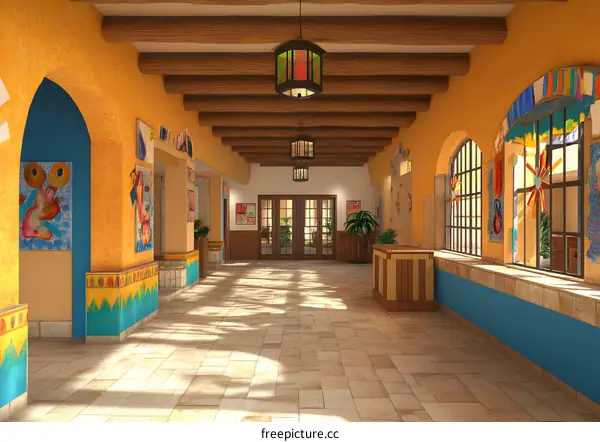 Interior Design of a Colorful Mexican Corridor