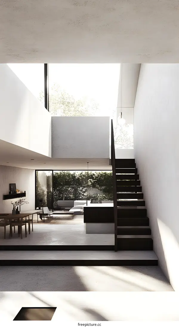 Modern Interior Design with Minimalist Staircase and Open Space