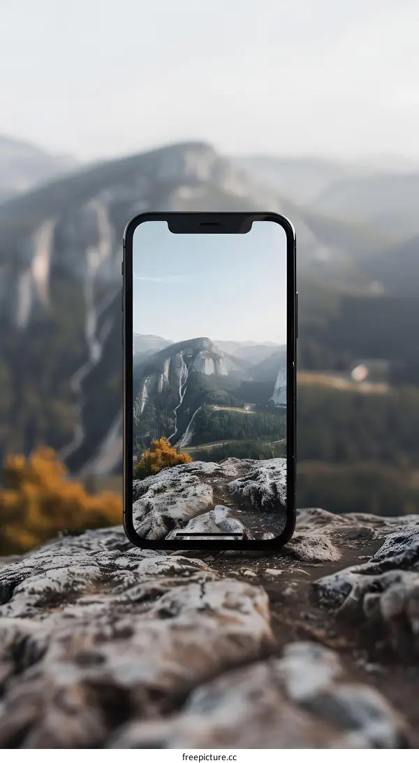Smartphone on Mountain Showing a View